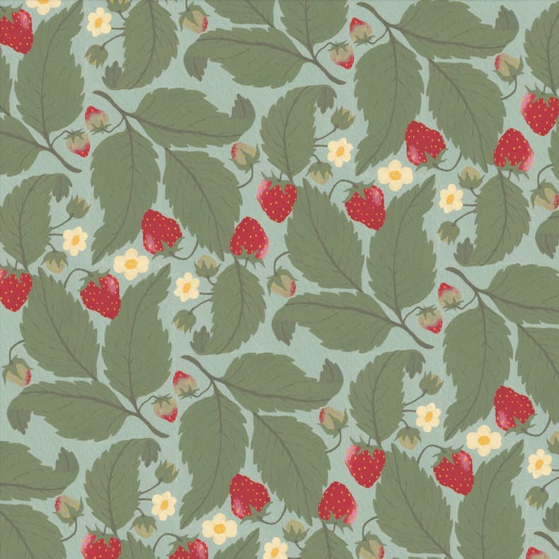 motif fraisier sur fond bleu