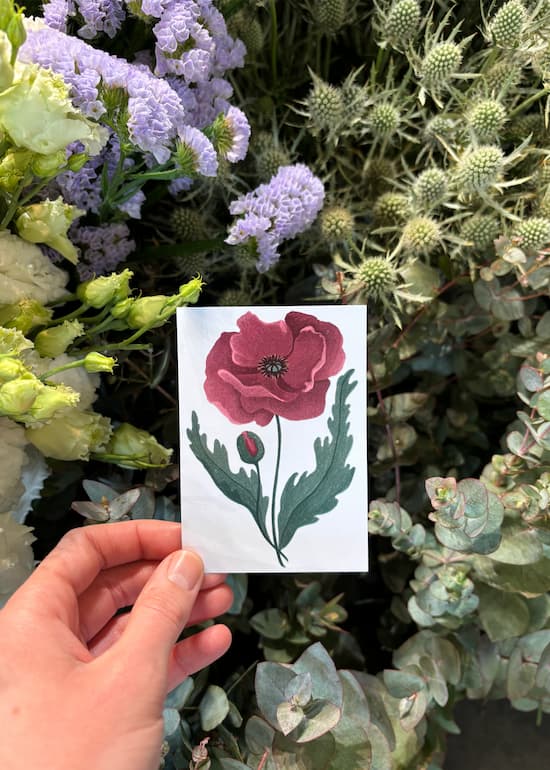 Carte personnalisée réalisée pour Couleurs Pivoines fleuriste